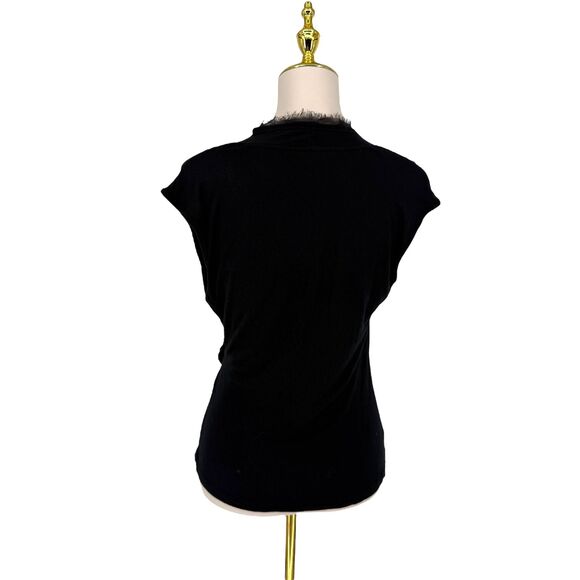 Cable & Gauge Rosette Floral V-Neck Blouse SMALL Black Cap Sleeve Stretch Career - Picture 7 of 11